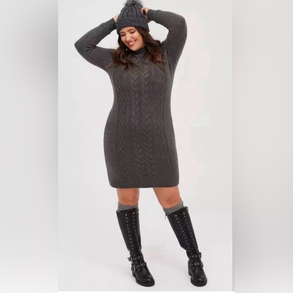 Torrid Charcoal Cable-Knit Mock Turtleneck Sweater Dress 1X - Picture 2 of 7
